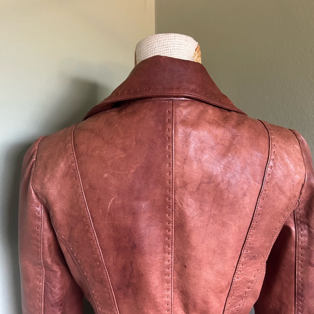 Portrait Women's Brown Leather Jacket Sz PS - Picture 4 of 9